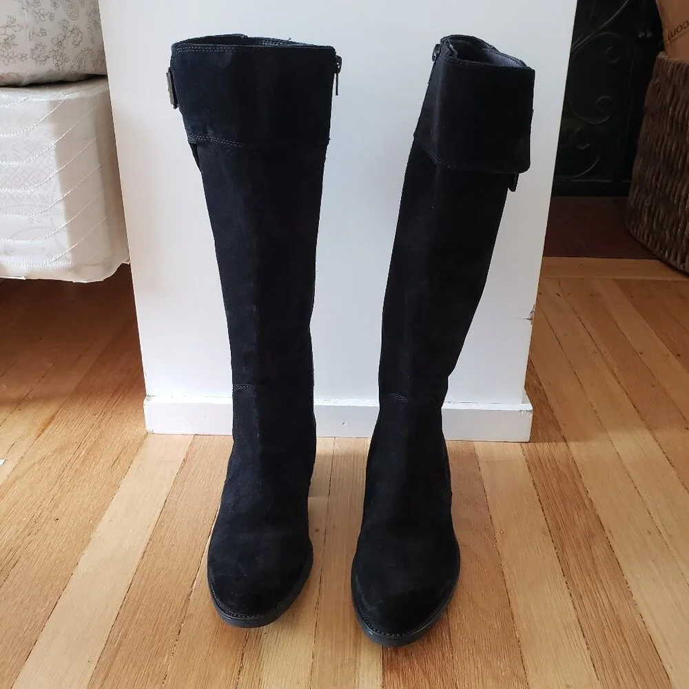 Barneys NY Women's Tall Black Suede Boots Buckle Size 7 - Picture 1 of 13